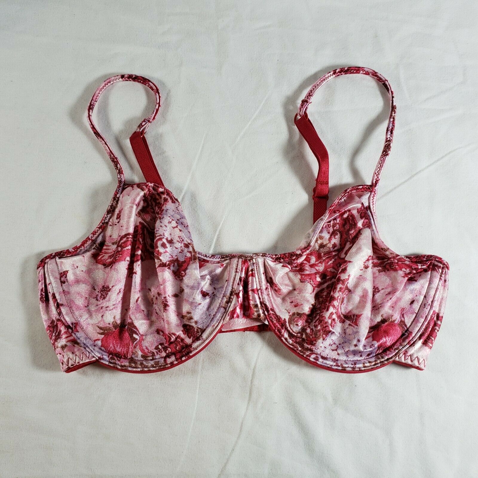Victoria's Secret Second Skin Satin Unlined Bra 34c Red Pink Spaghetti Strap