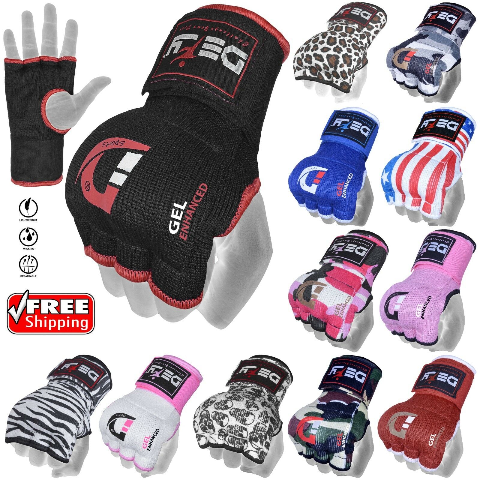 Defy™ Gel Padded Inner Gloves With Hand Wraps Mma Muay Thai Boxing Fight Pair
