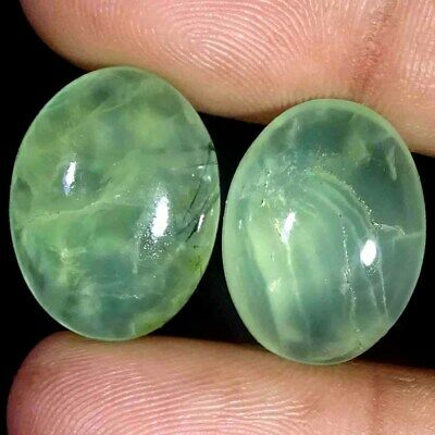 100% Natural African Prehnite Pair 34.45 Cts Oval Cabochon 15x19x6 Mm Gemstones