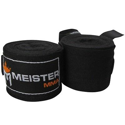 Meister Black 180" Mma Hand Wraps - Mexican Elastic Cotton Boxing Wrist New Pair