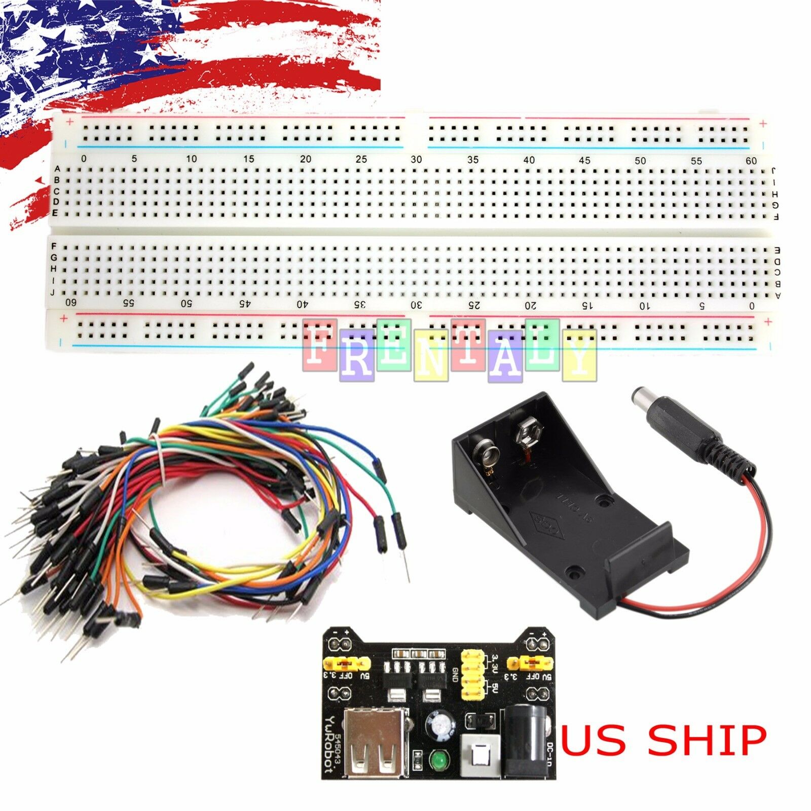 Mb-102 830 Breadboard & Battery Holder & 65pcs Jump Cable Wires & Power Supply