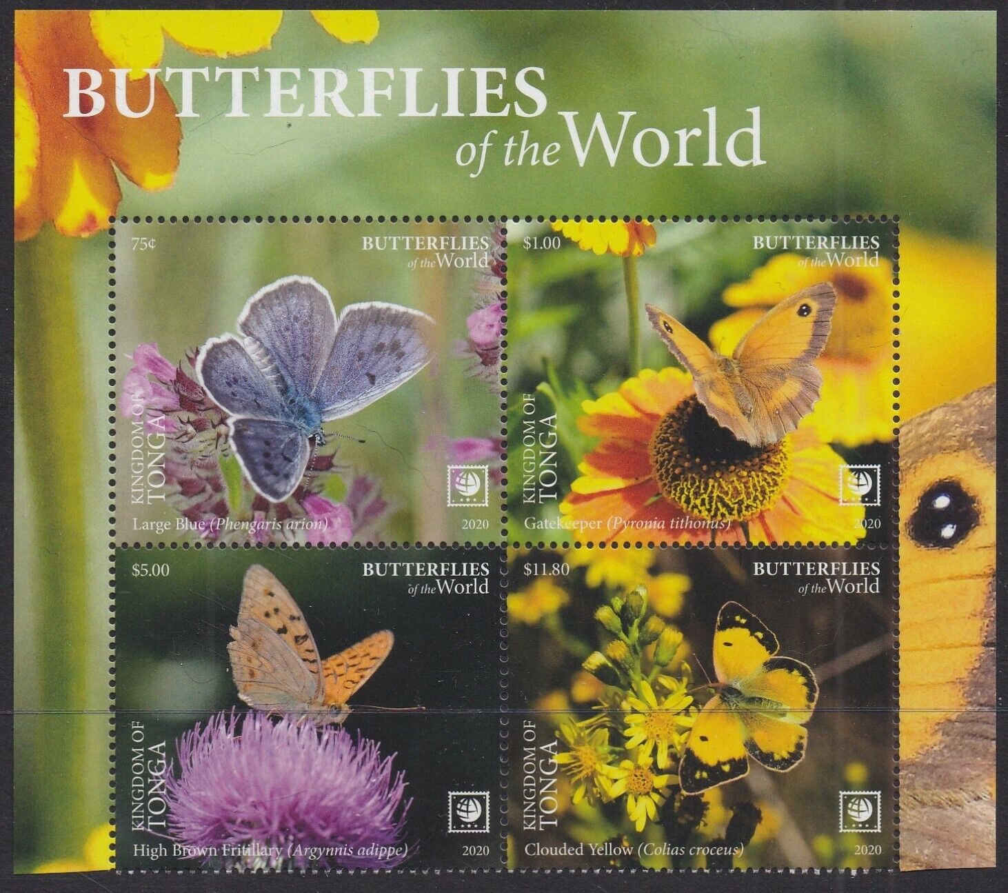 Tonga (2020) Butterflies Of The World, Part I, Large Stamp - Bk/4, Top